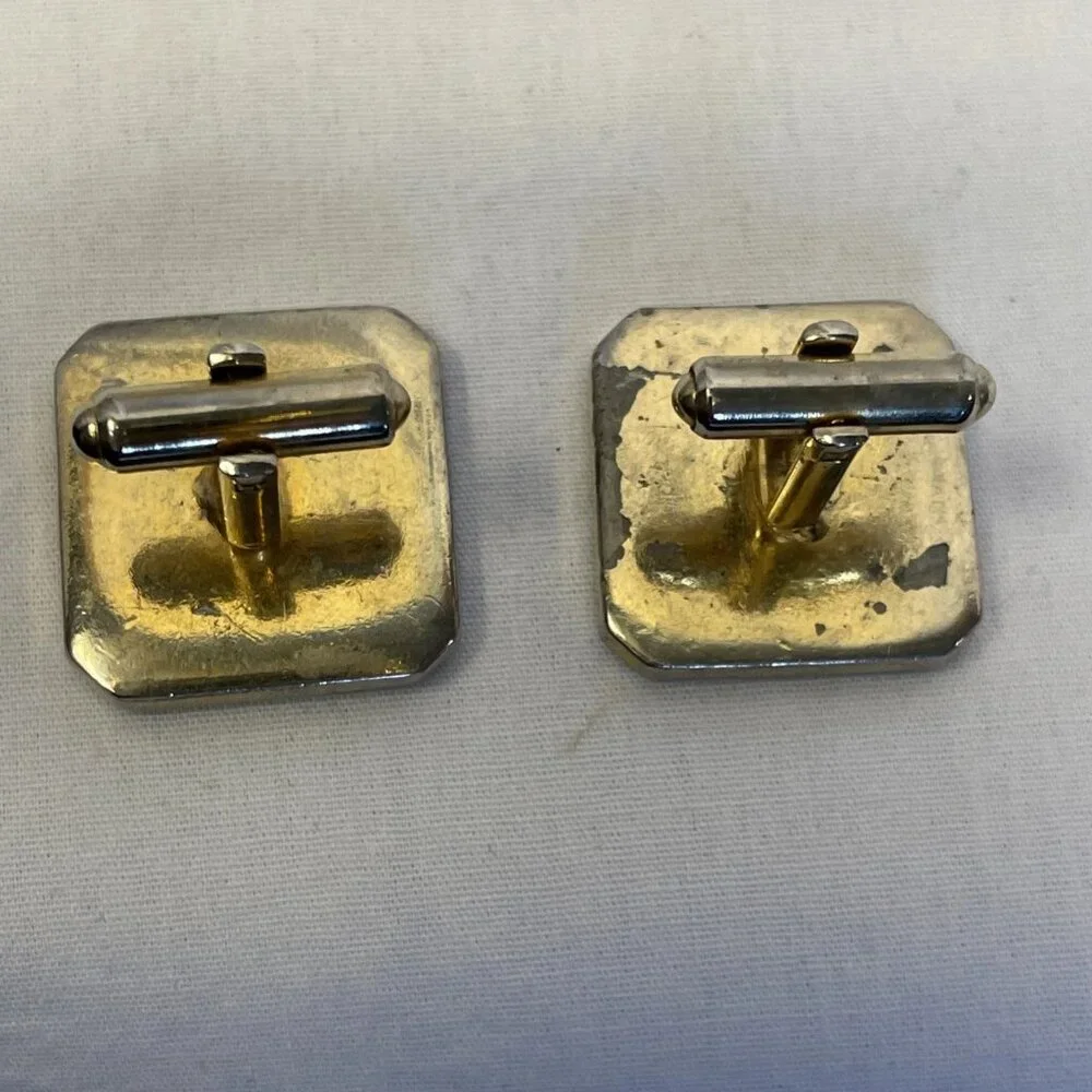 Silver/Gold-tone Rectangular Textured Lined Pattern 7/8 in Cufflinks Vintage